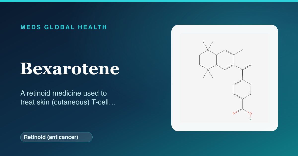Bexarotene (Retinoid (anticancer)) — Meds Global Health reference card with 2D molecular structure