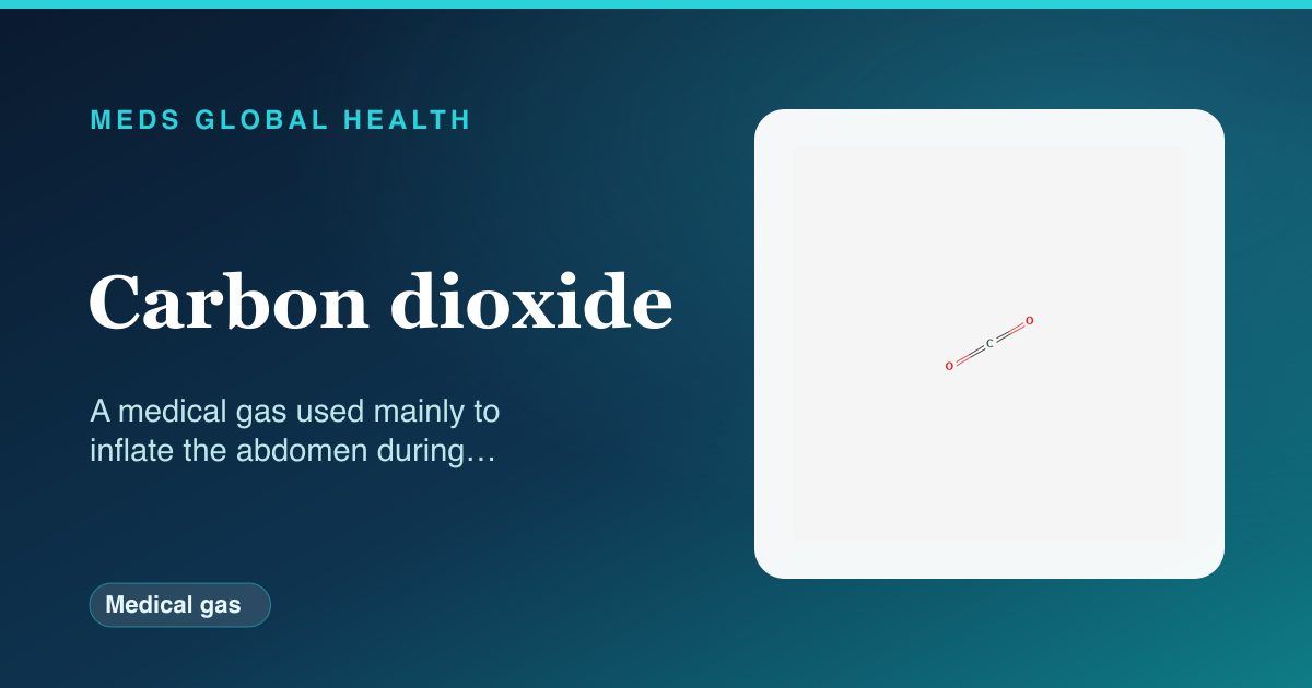 Carbon dioxide (Medical gas) — Meds Global Health reference card with 2D molecular structure