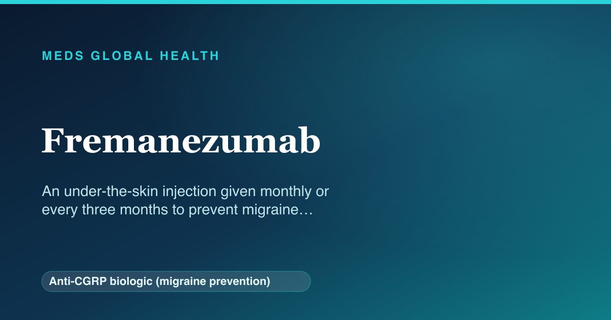 Fremanezumab (Anti-CGRP biologic (migraine prevention)) — Meds Global Health reference card