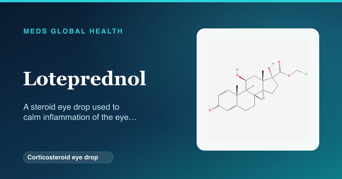Loteprednol (Corticosteroid eye drop) — Meds Global Health reference card with 2D molecular structure