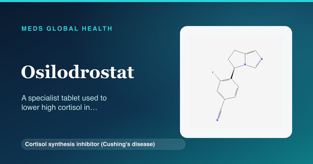 Osilodrostat (Cortisol synthesis inhibitor (Cushing's disease)) — Meds Global Health reference card with 2D molecular structure